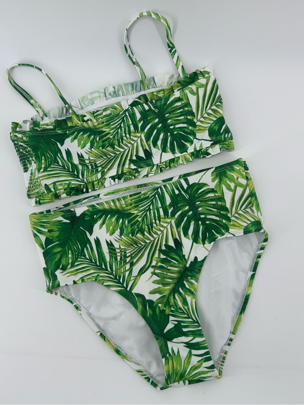 Janie and Jack Girls Green Palm Bikini High Waisted Swim Set